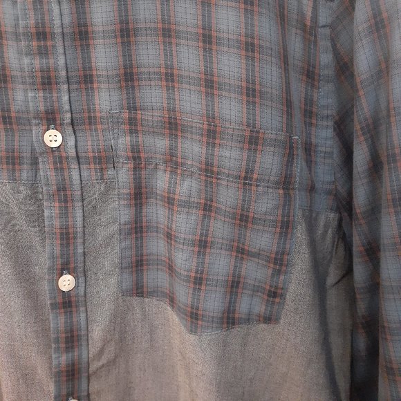 Wezc men's medium plaid color blocked button down long sleeve shirt - Picture 4 of 11